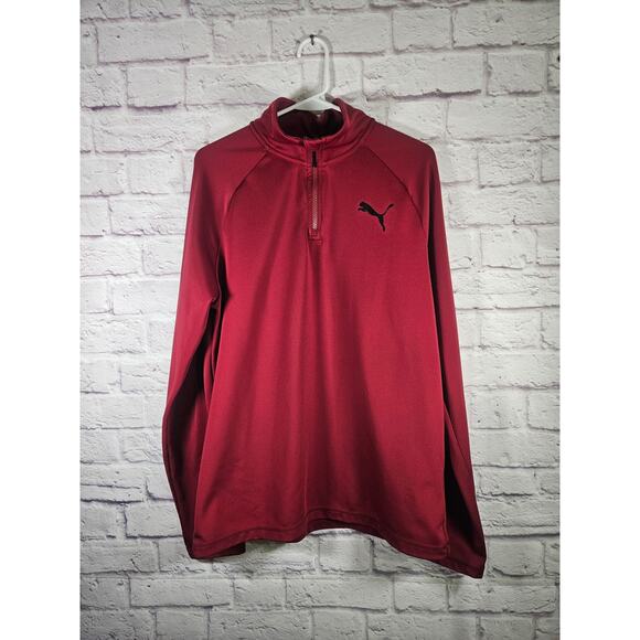 PUMA Men's Ess Active 1/4 Zip Runner Jacket Tibetan Medium Red Black - Picture 2 of 8
